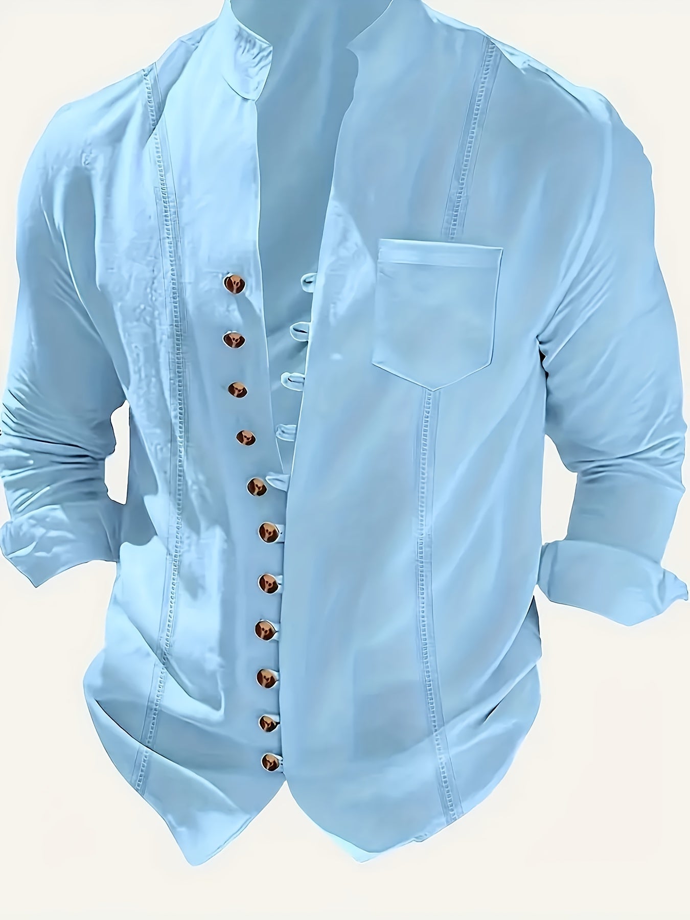 Men’s Beachwear Set - Long Sleeve Button-Up Shirt & Drawstring Trousers - Relaxed Fit