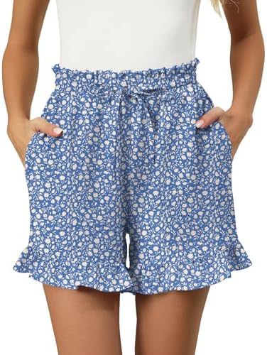 Women’s Cotton Shorts – Relaxed Fit – Gingham Pattern – Ruffle Hem – Elastic Waist